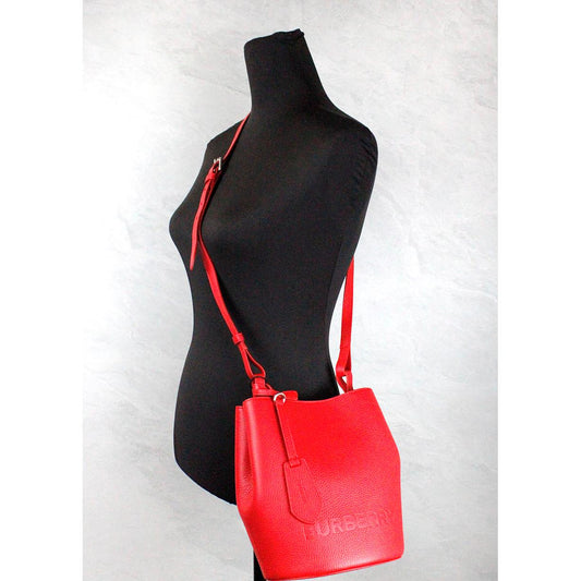 Burberry | Lorne Small Red Pebbled Leather Bucket Crossbody Purse Bag| McRichard Designer Brands   
