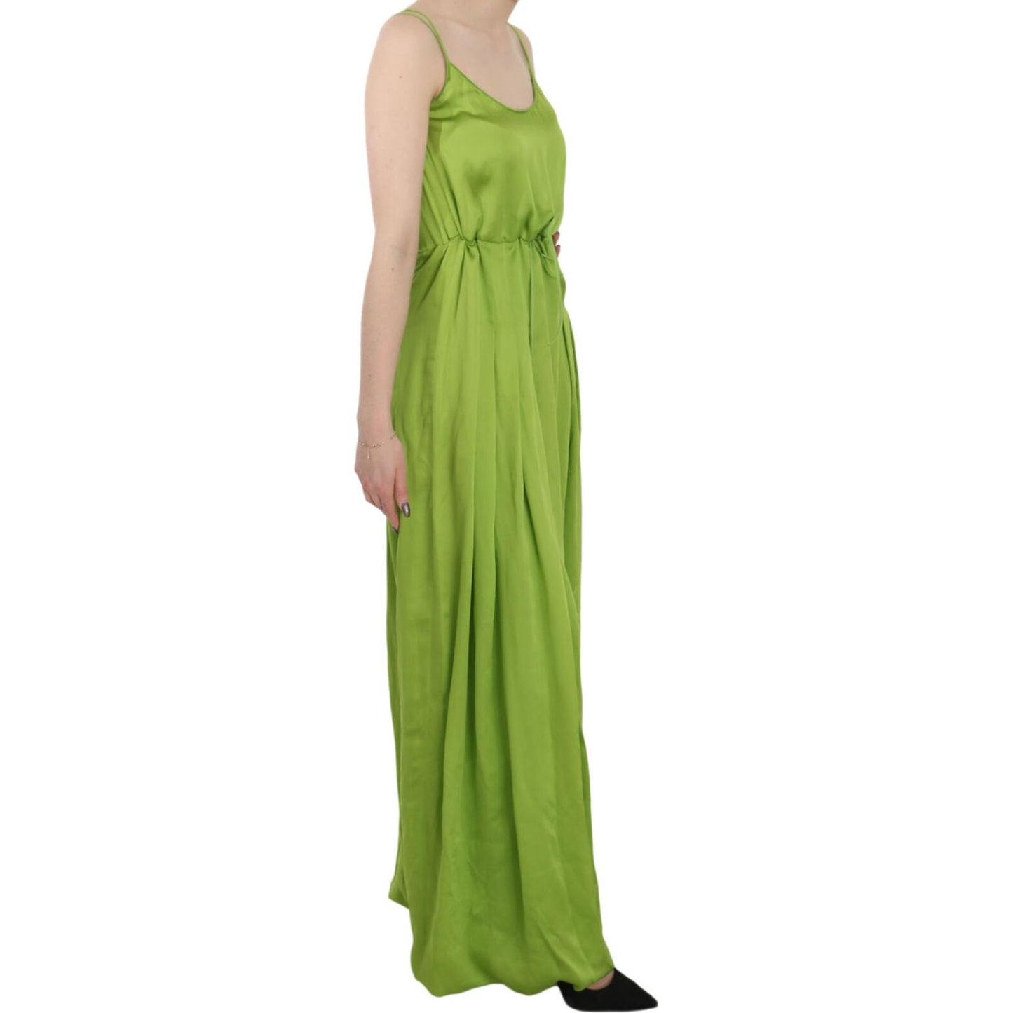 Dsquared² Green Spaghetti Strap Long A-line Pleated Dress Dsquared²