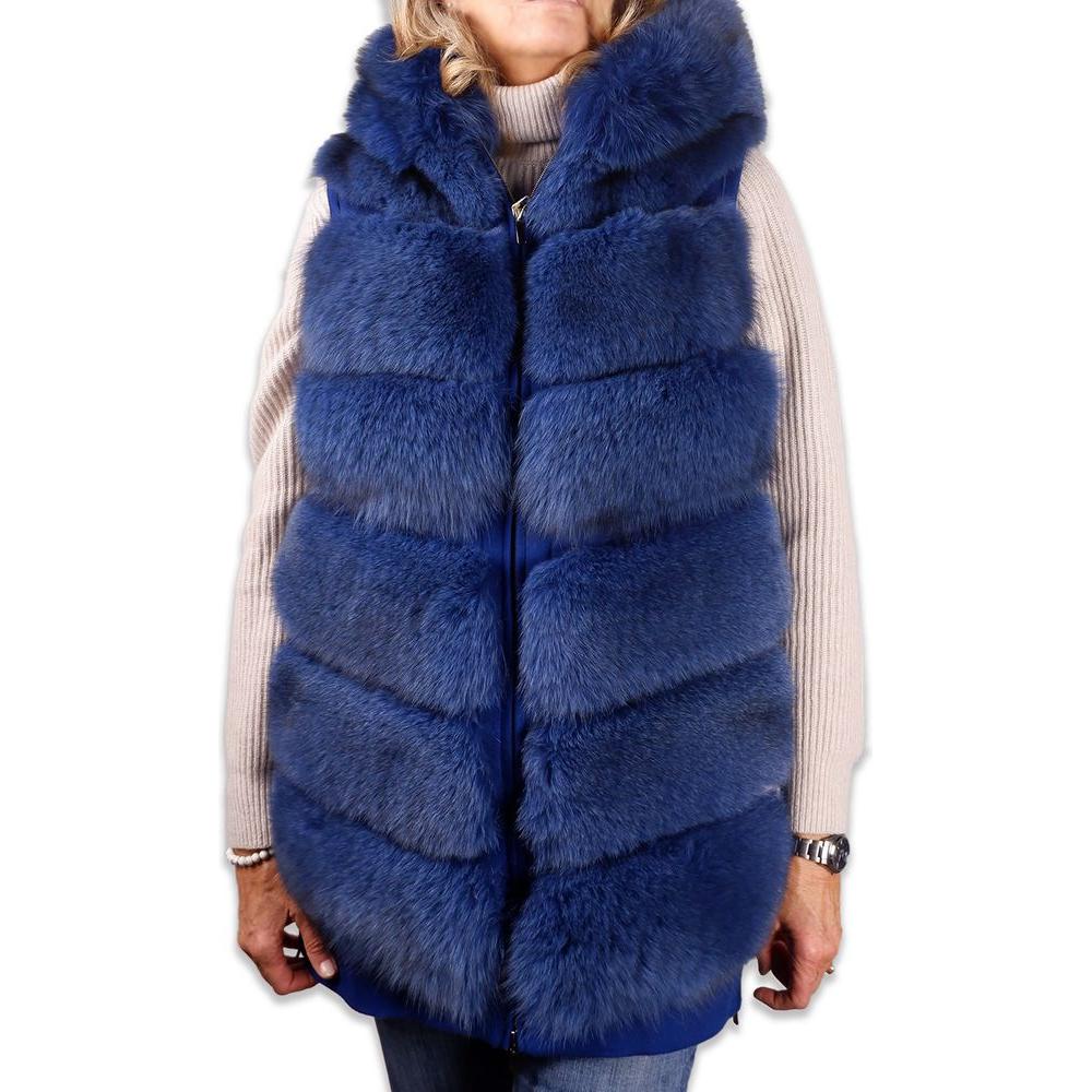 Elegant Sleeveless Wool Coat with Fox Fur Trim