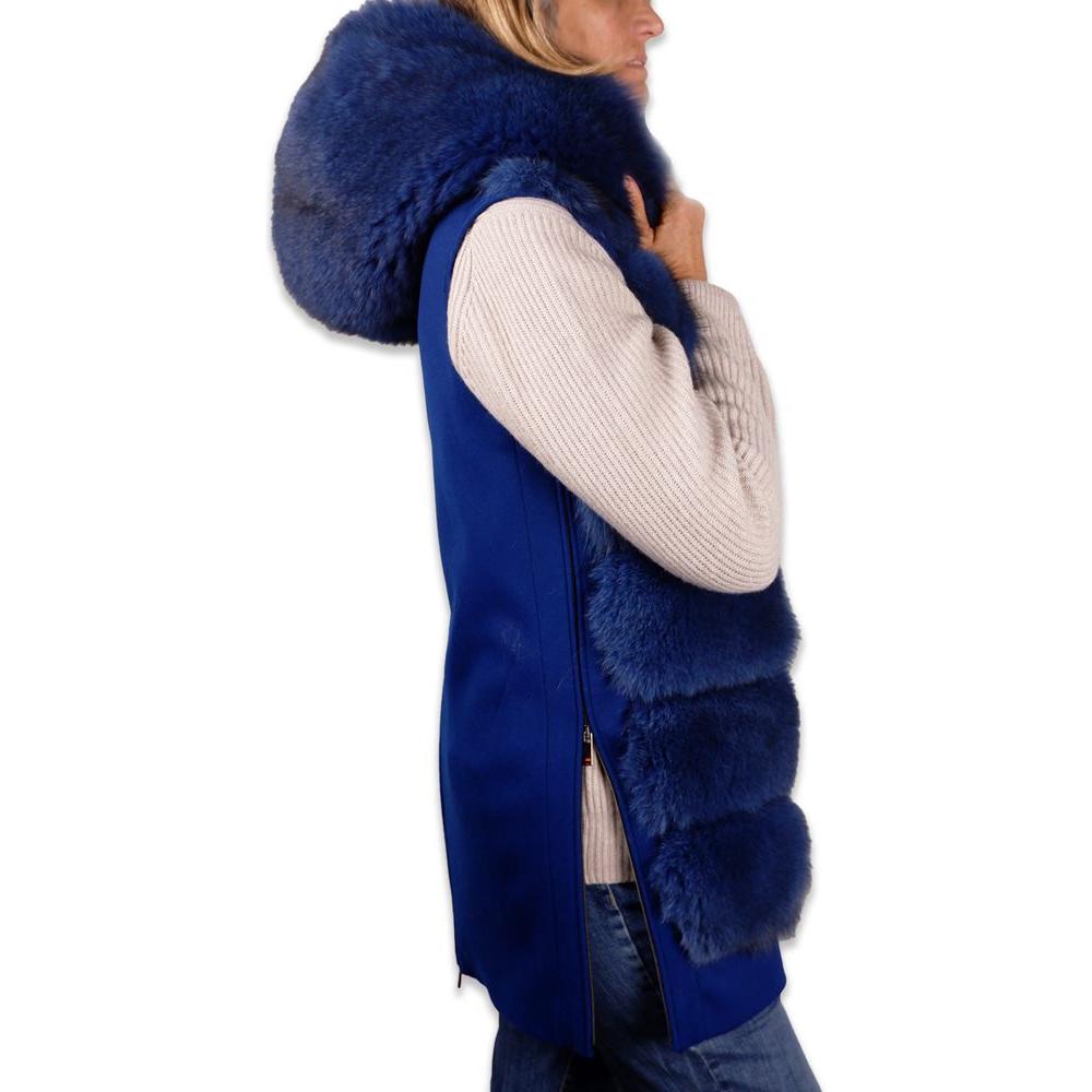 Elegant Sleeveless Wool Coat with Fox Fur Trim