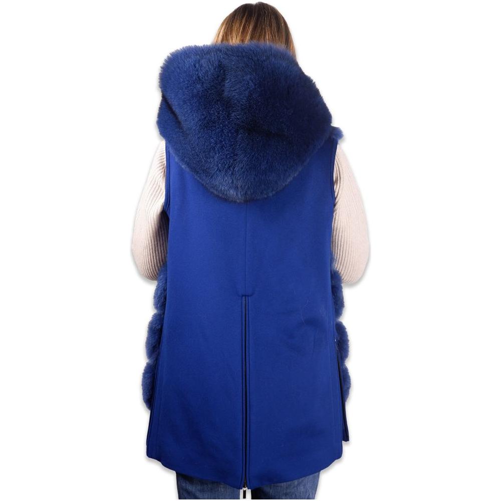 Elegant Sleeveless Wool Coat with Fox Fur Trim