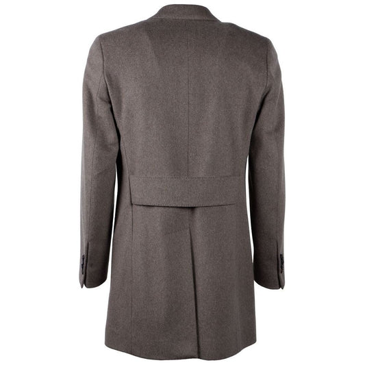 Elegant Virgin Wool Men's Brown Coat