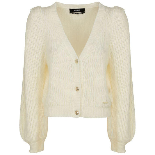 Elegant V-Neck Cardigan with Golden Accents Imperfect