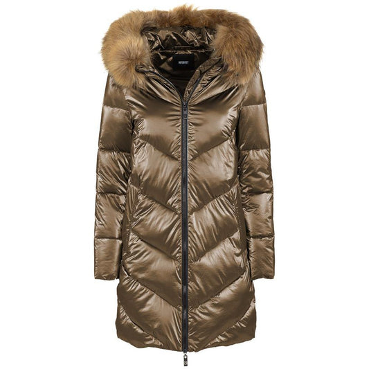 Imperfect Eco-Chic Brown Down Jacket with Faux Fur Hood Imperfect