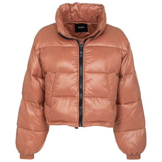 Chic Pink Polyamide Short Down Jacket