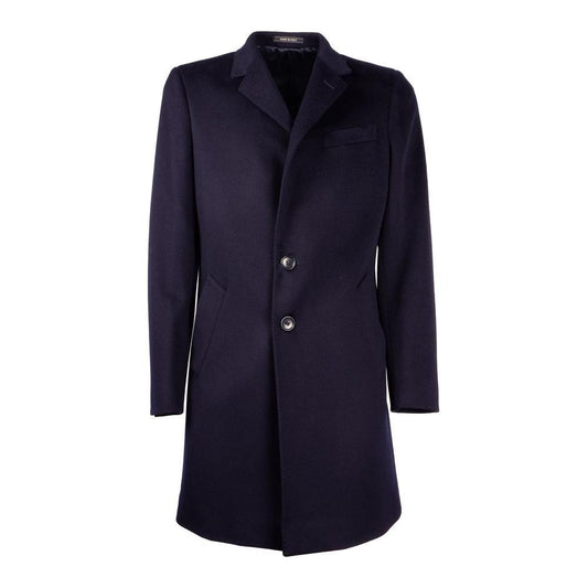 Elegant Dark Blue Wool Men's Coat