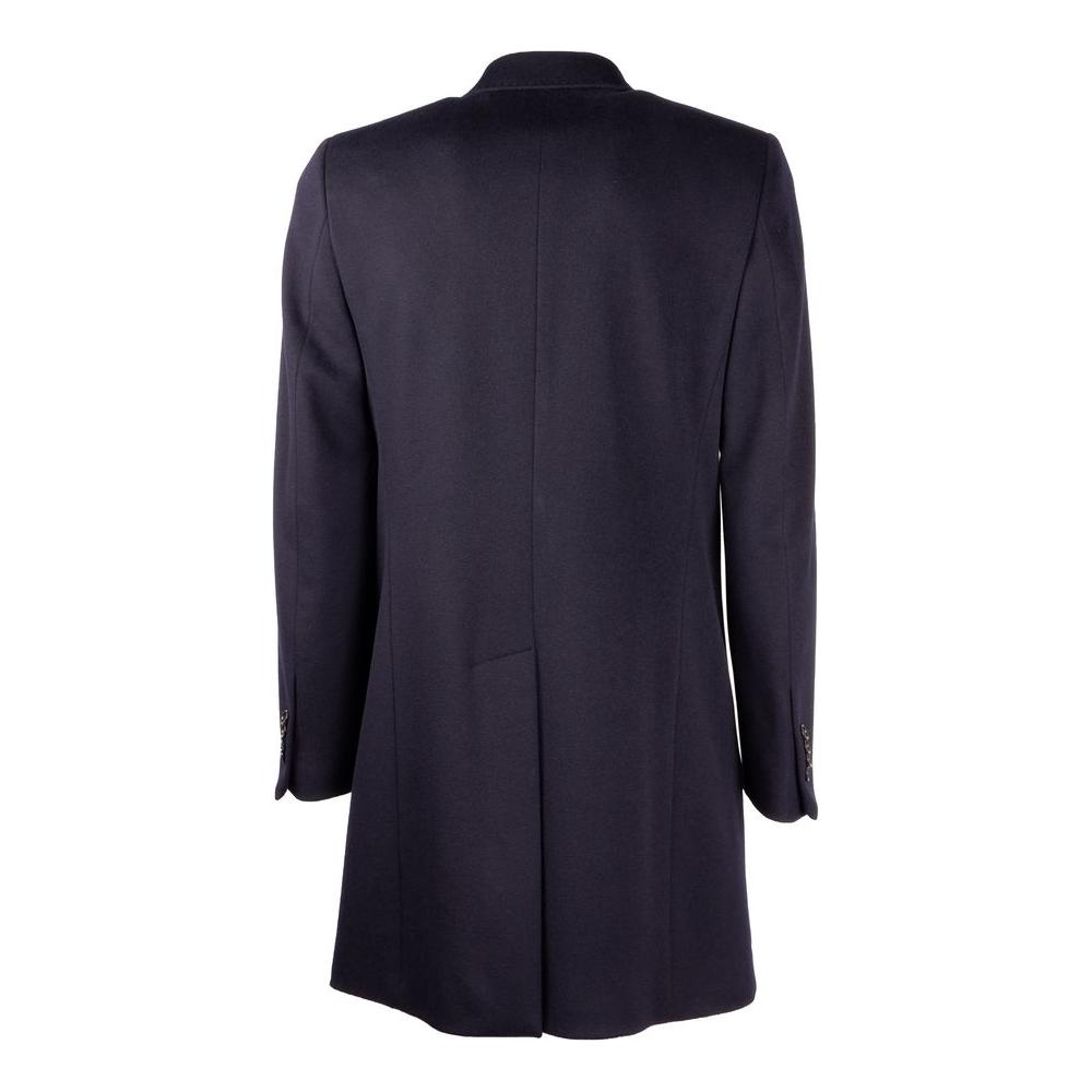 Elegant Dark Blue Wool Men's Coat