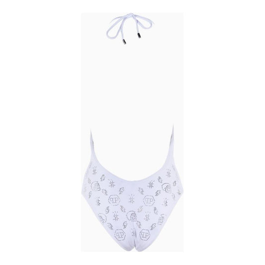 Philipp Plein White Rhinestone Embellished Swimsuit Philipp Plein