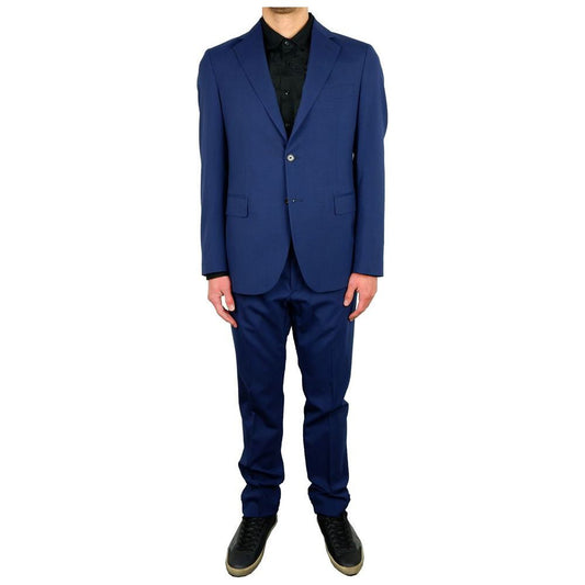 Elegant Blue Wool Blend Two-Piece Suit