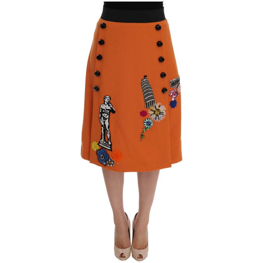 Embellished Wool Skirt in Vivid Orange