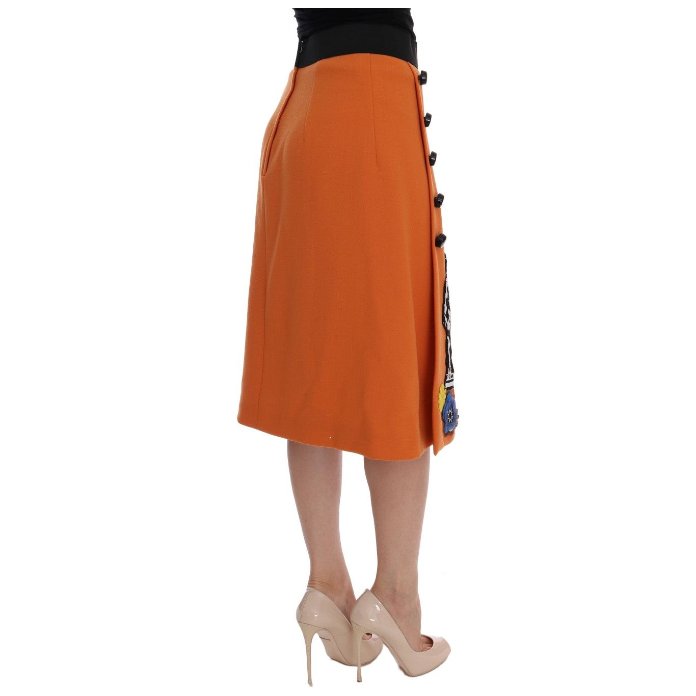 Embellished Wool Skirt in Vivid Orange