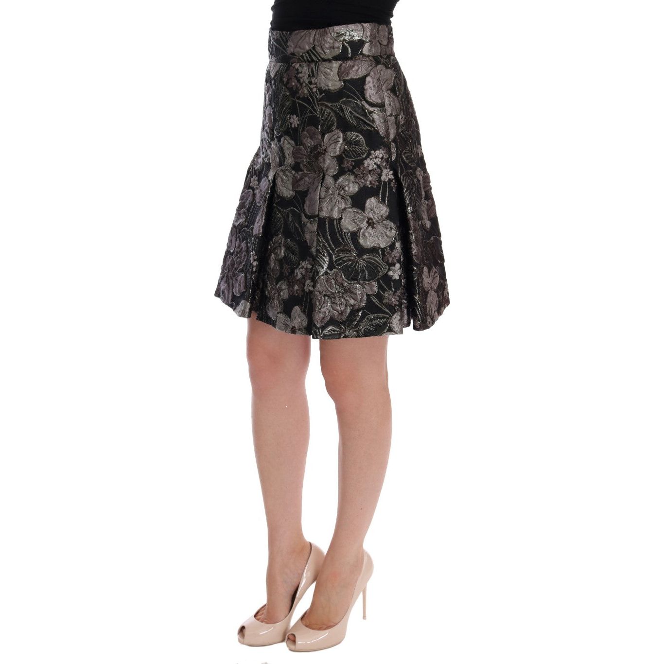 Elegant Black Silver-Floral Straight Skirt