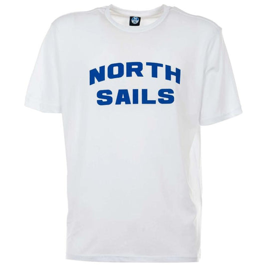 Elegant White Cotton Tee with Bold Blue Logo North Sails