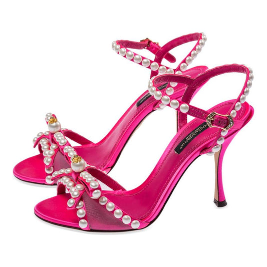 Elegant Fuchsia Sandals with Pearl Details