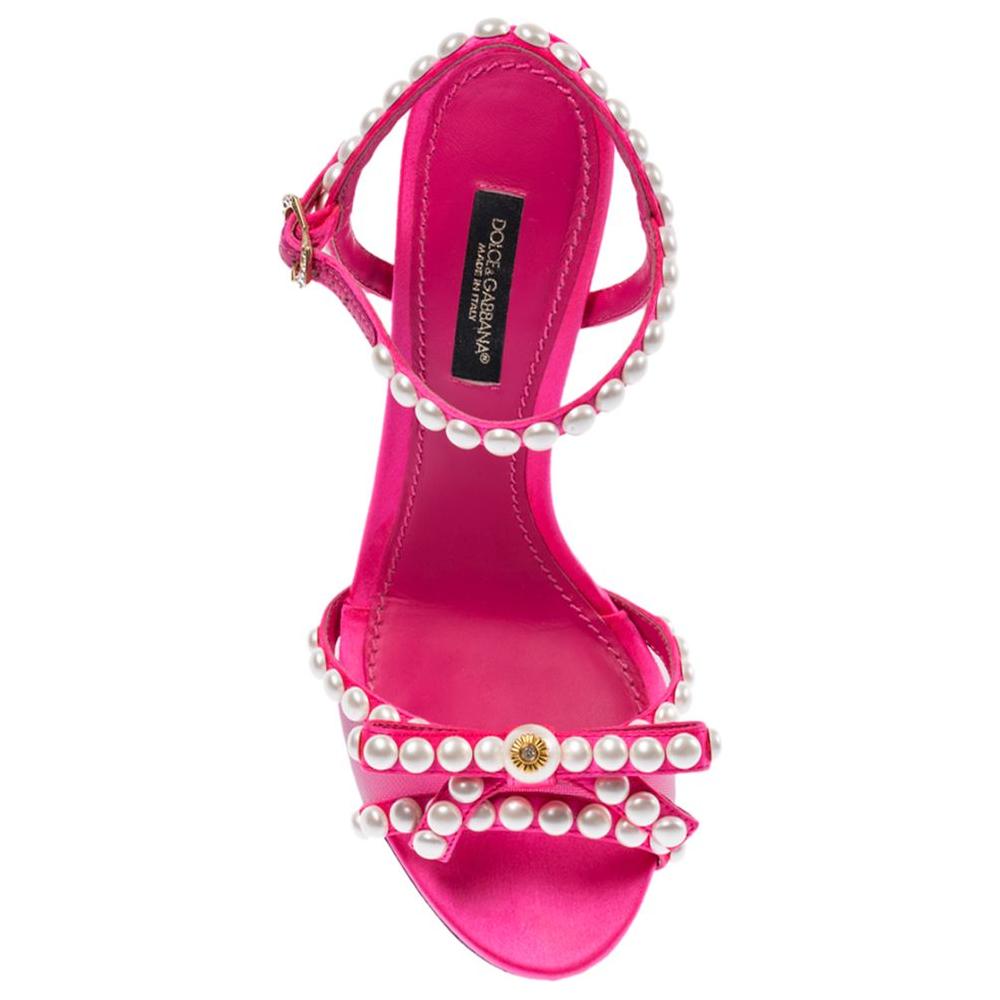 Elegant Fuchsia Sandals with Pearl Details