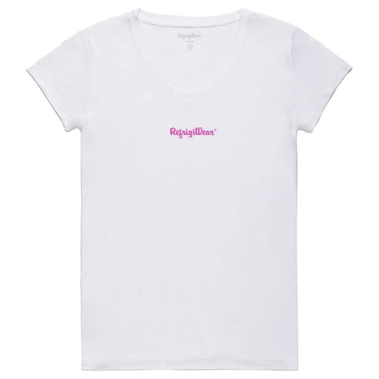 Elegant V-Neck Logo Tee in Pristine White