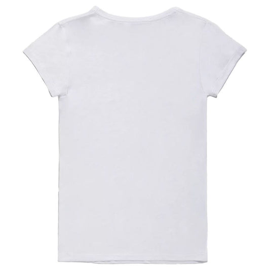 Elegant V-Neck Logo Tee in Pristine White