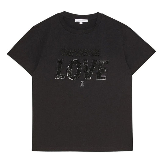 Chic Rhinestone Embellished Black Cotton Tee