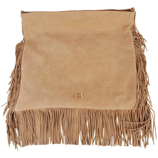 Chic Beige Suede Fringe Shoulder Bag