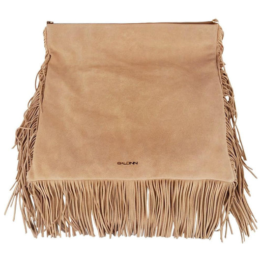 Chic Beige Suede Fringe Shoulder Bag