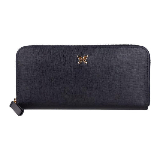 Elegant Leather Zippered Wallet in Classic Black