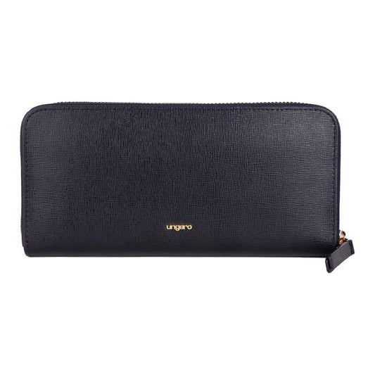 Elegant Leather Zippered Wallet in Classic Black