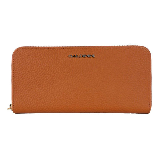 Elegant Orange Leather Wallet with Zipper