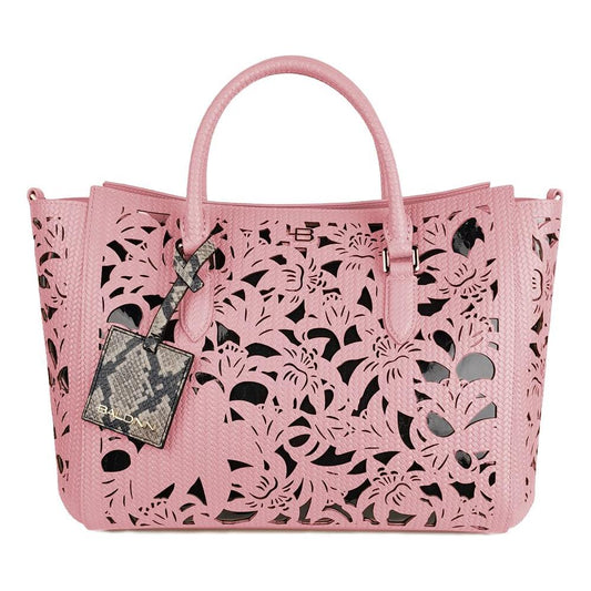 Chic Pink Calfskin Handbag with Floral Accents