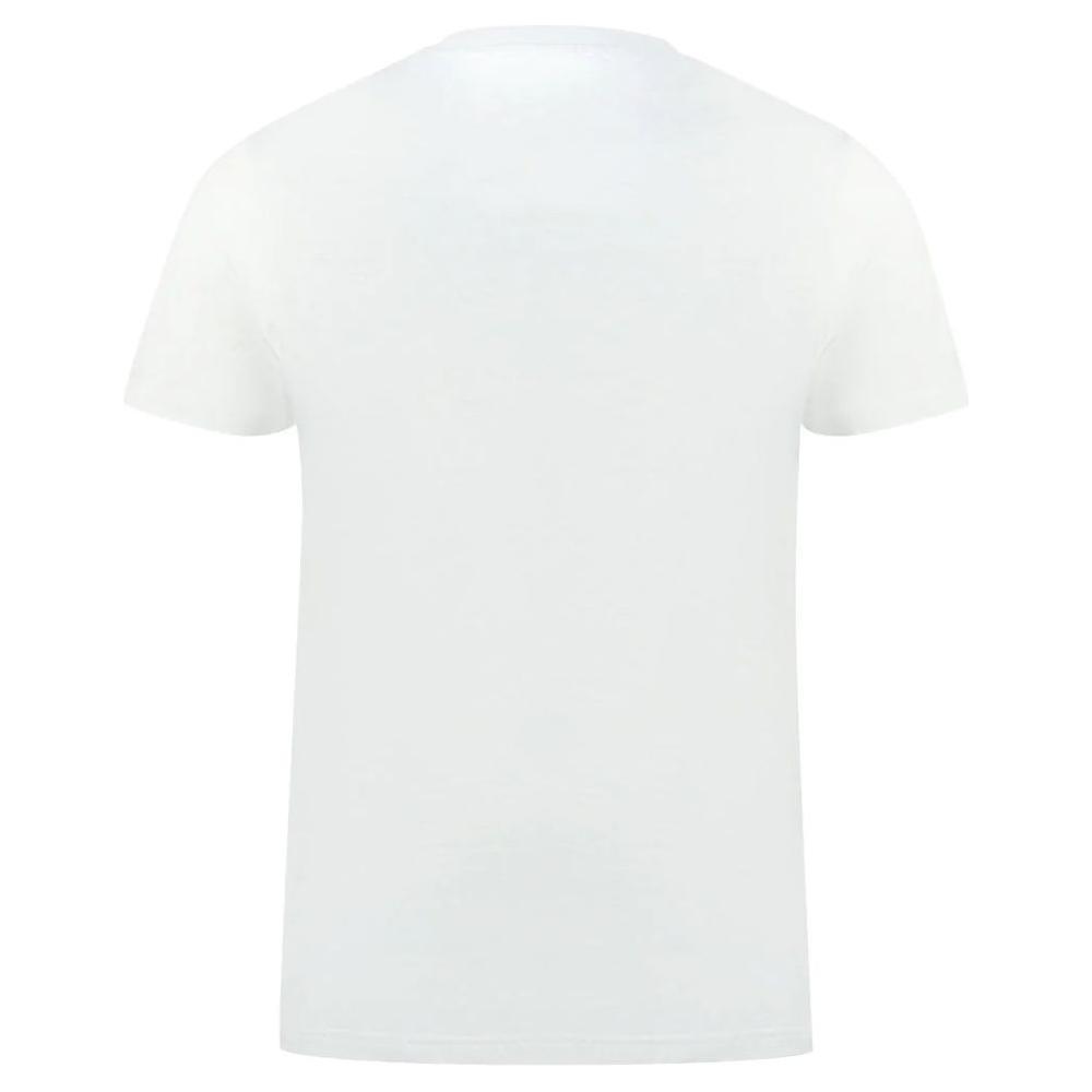 Classic White Cotton Logo Tee with Flag Detail