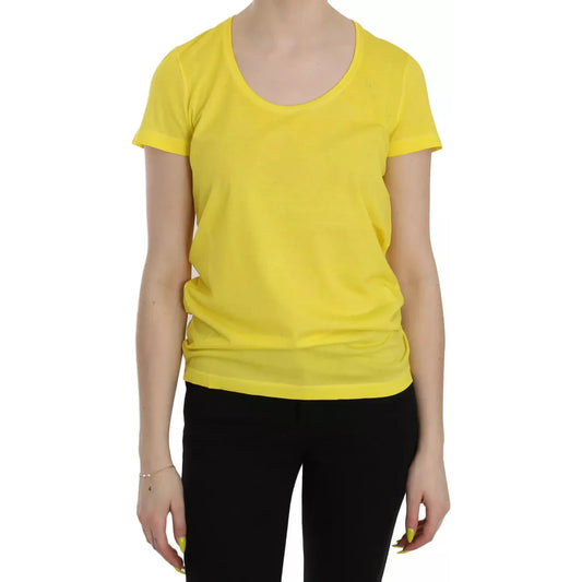 Yellow Round Neck Short Sleeve Shirt Top Blouse