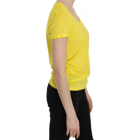 Yellow Round Neck Short Sleeve Shirt Top Blouse