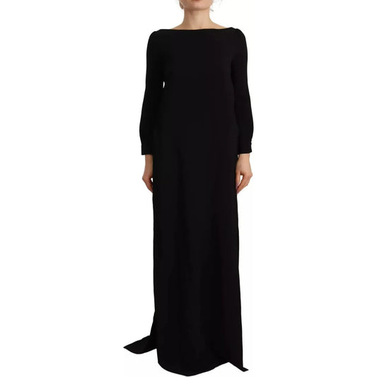 Black Long Sleeves Side Slit Floor Length Dress