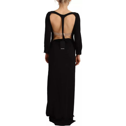Dsquared² Black Long Sleeves Side Slit Floor Length Dress