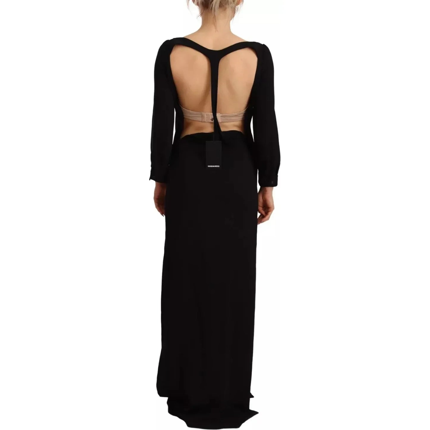 Black Long Sleeves Side Slit Floor Length Dress