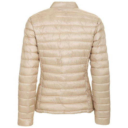 Chic Beige Short Nylon Down Jacket with Hidden Hood