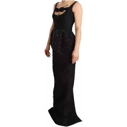 Black Embellish Sleeveless Ribbon Floor Length Dress