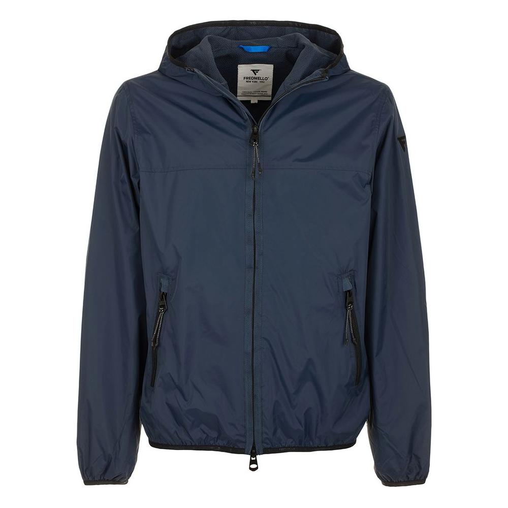 Sleek Blue Nylon Jacket - Zip Closure & Compact Design