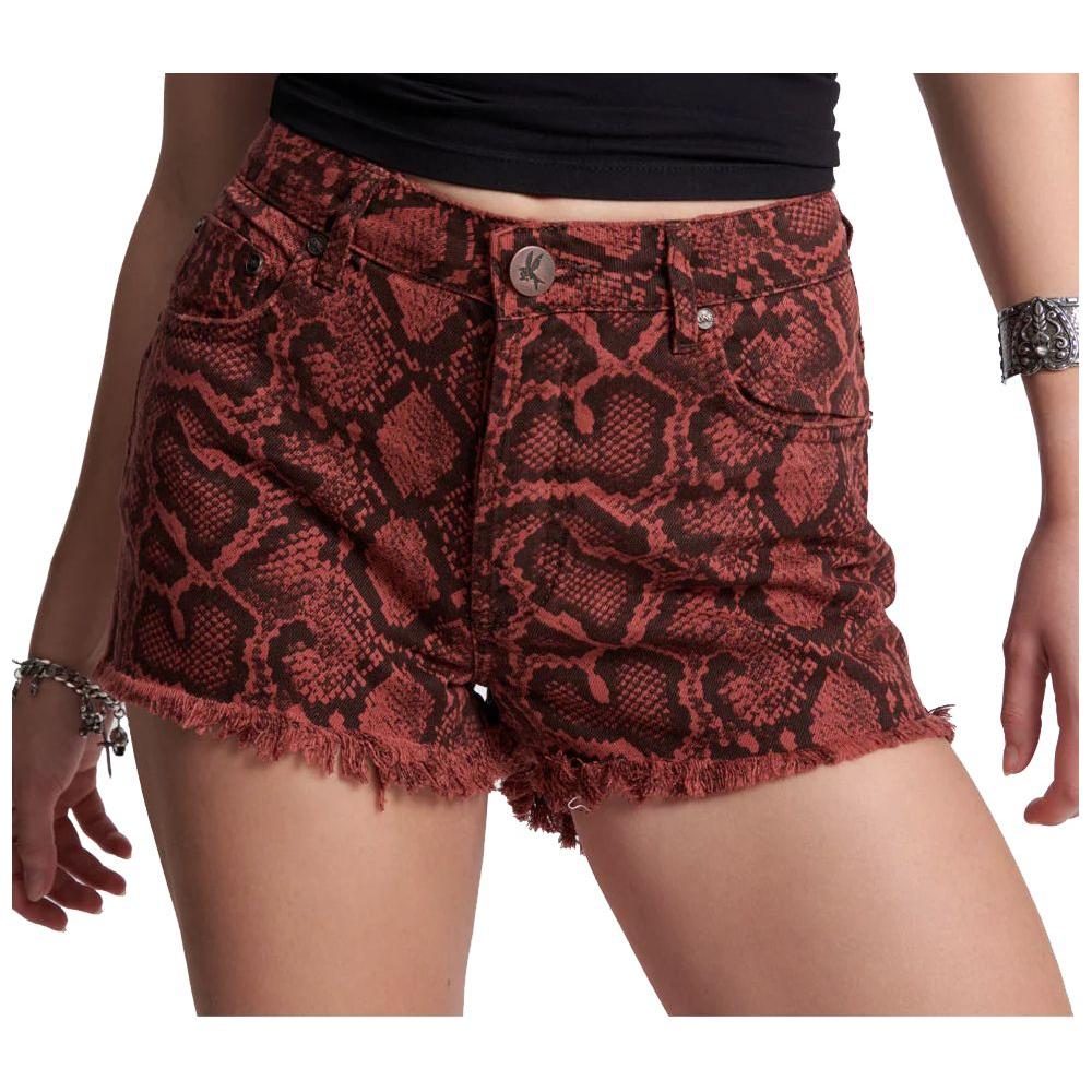 Python Print Cotton Shorts with Frayed Hem