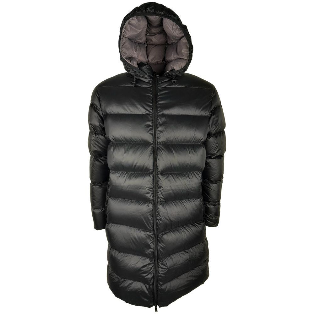 Sleek Black Nylon Down Jacket with Hood