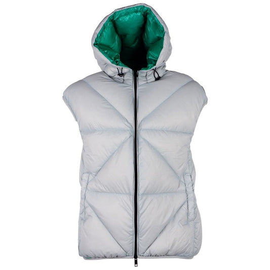 Elegant Gray Puffer Vest with Green Lining