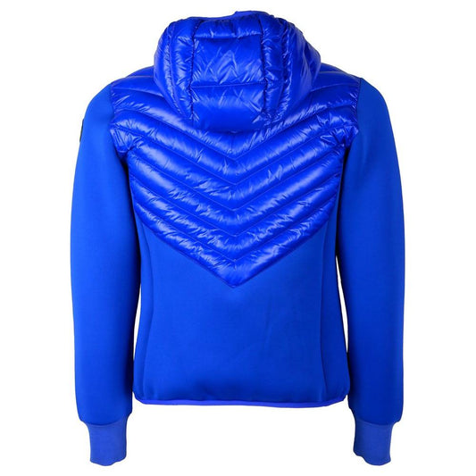 Chic Blue Nylon Down Jacket with Stretch Sleeves