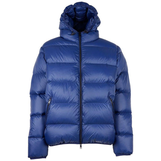 Sleek Blue Nylon Down Jacket