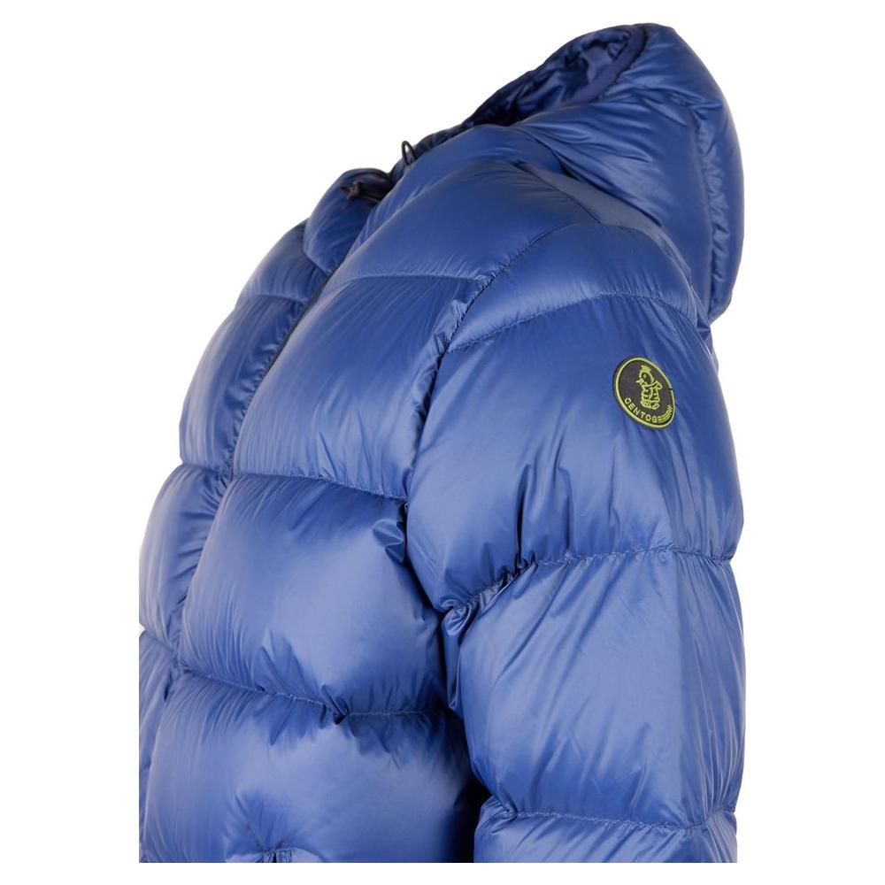 Sleek Blue Nylon Down Jacket