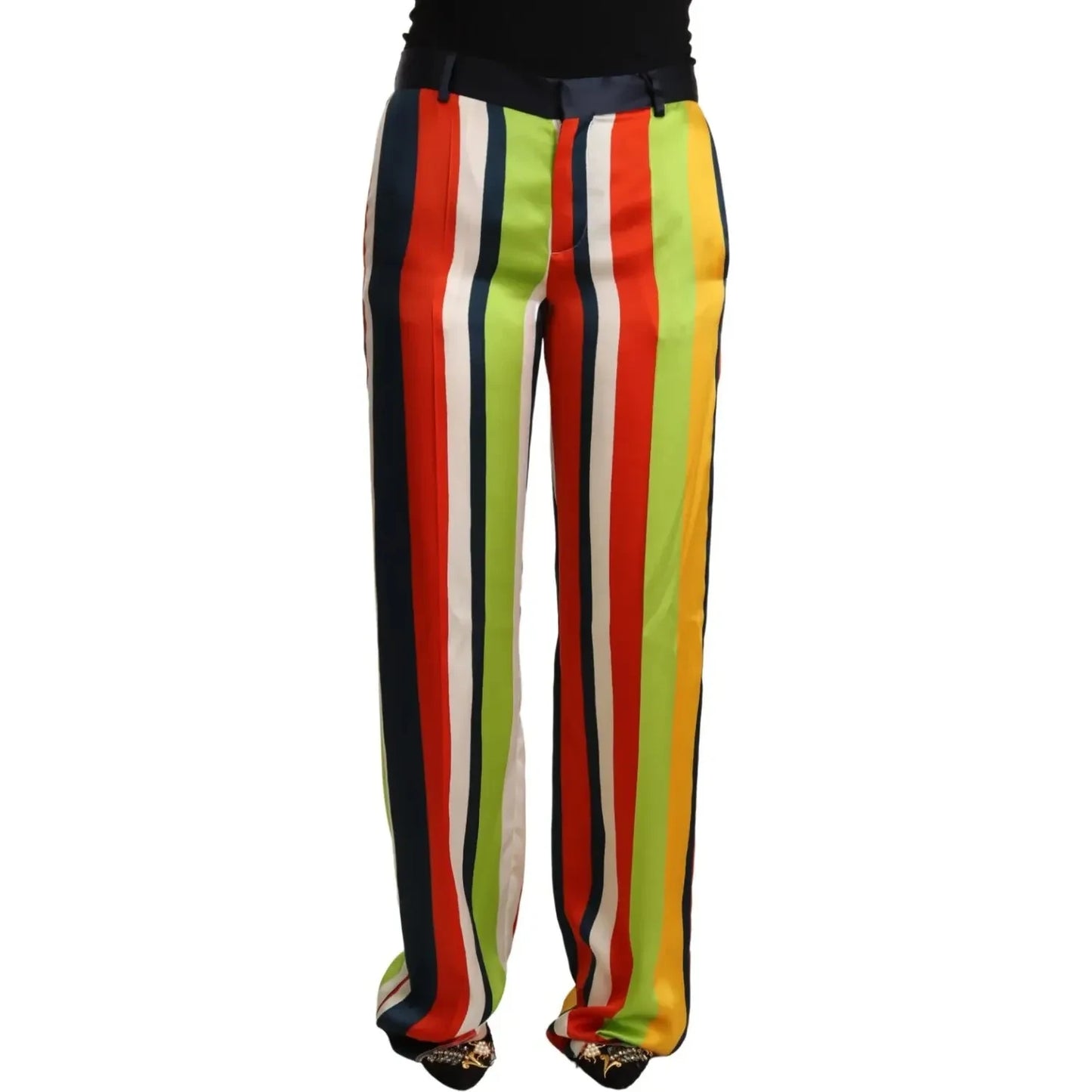 Multicolor Striped Mid Waist Straight Pants