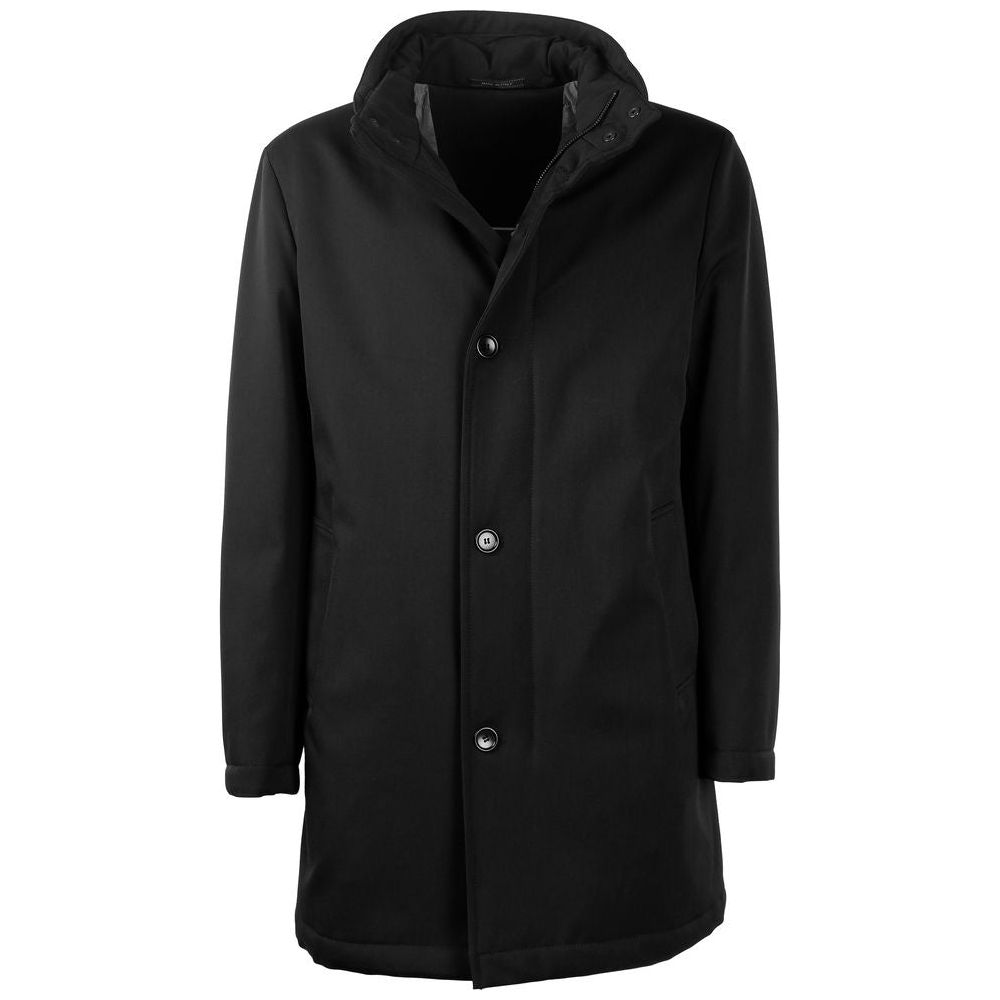 Elegant Virgin Wool Coat with Storm Protection