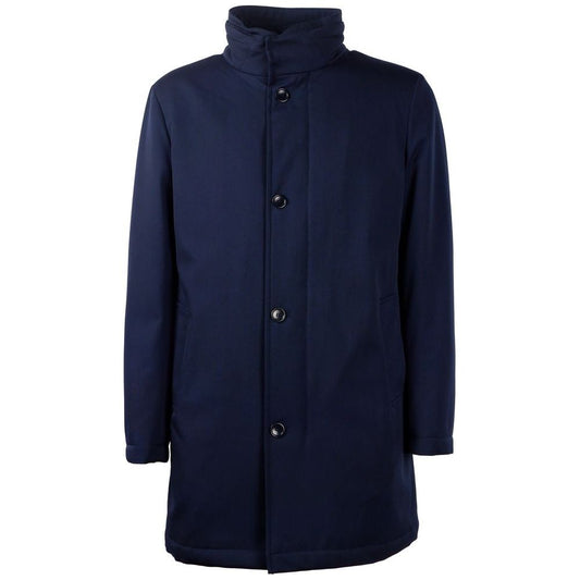 Elegant Blue Virgin Wool Storm System Coat