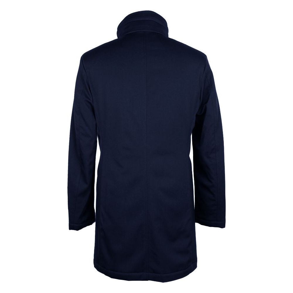 Elegant Blue Virgin Wool Storm System Coat