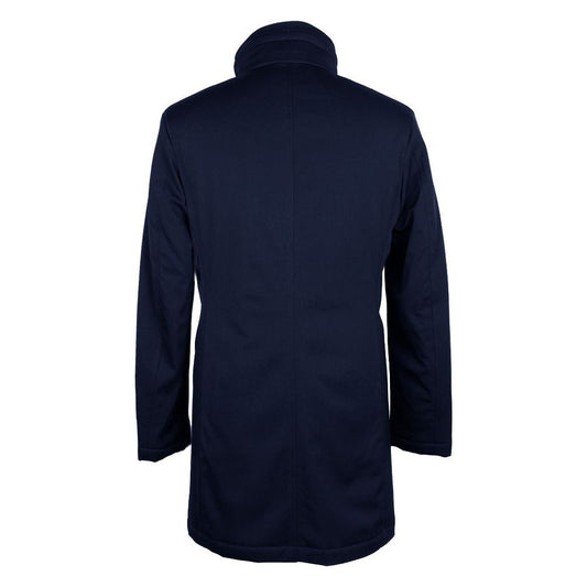 Elegant Blue Virgin Wool Storm System Coat