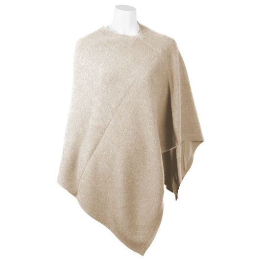 Chic V-Neck Cashmere Poncho in Beige Emilio Romanelli