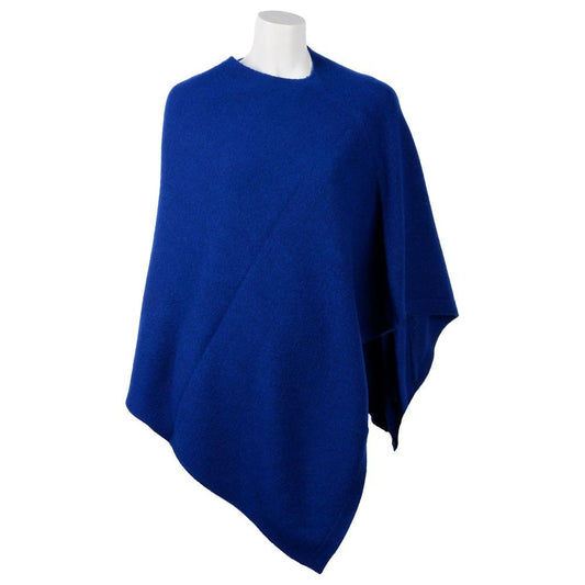 Elegant Cashmere V-Neck Poncho in Blue Emilio Romanelli